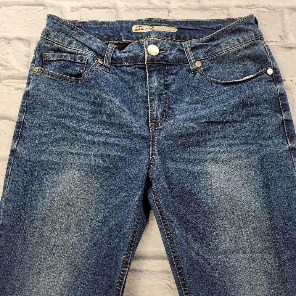 Seven7 Skinny Sure-Shaper Jeans Dark Wash Light Distressing Whiskering size 8
